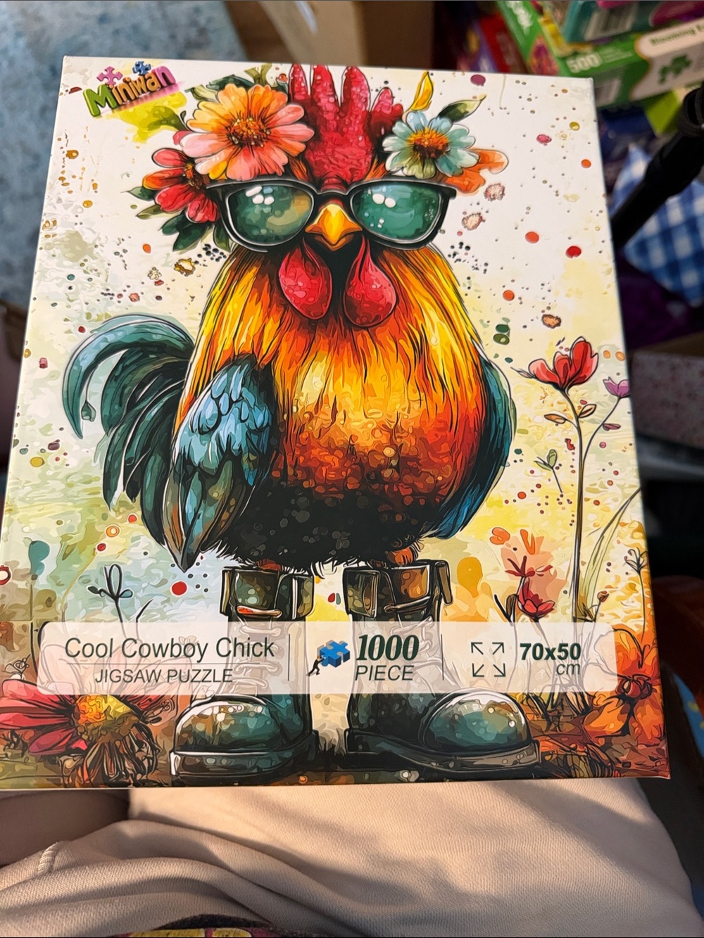 Cool Cowboy Chick 1000-Piece Jigsaw Puzzle - Colorful Rooster Art
